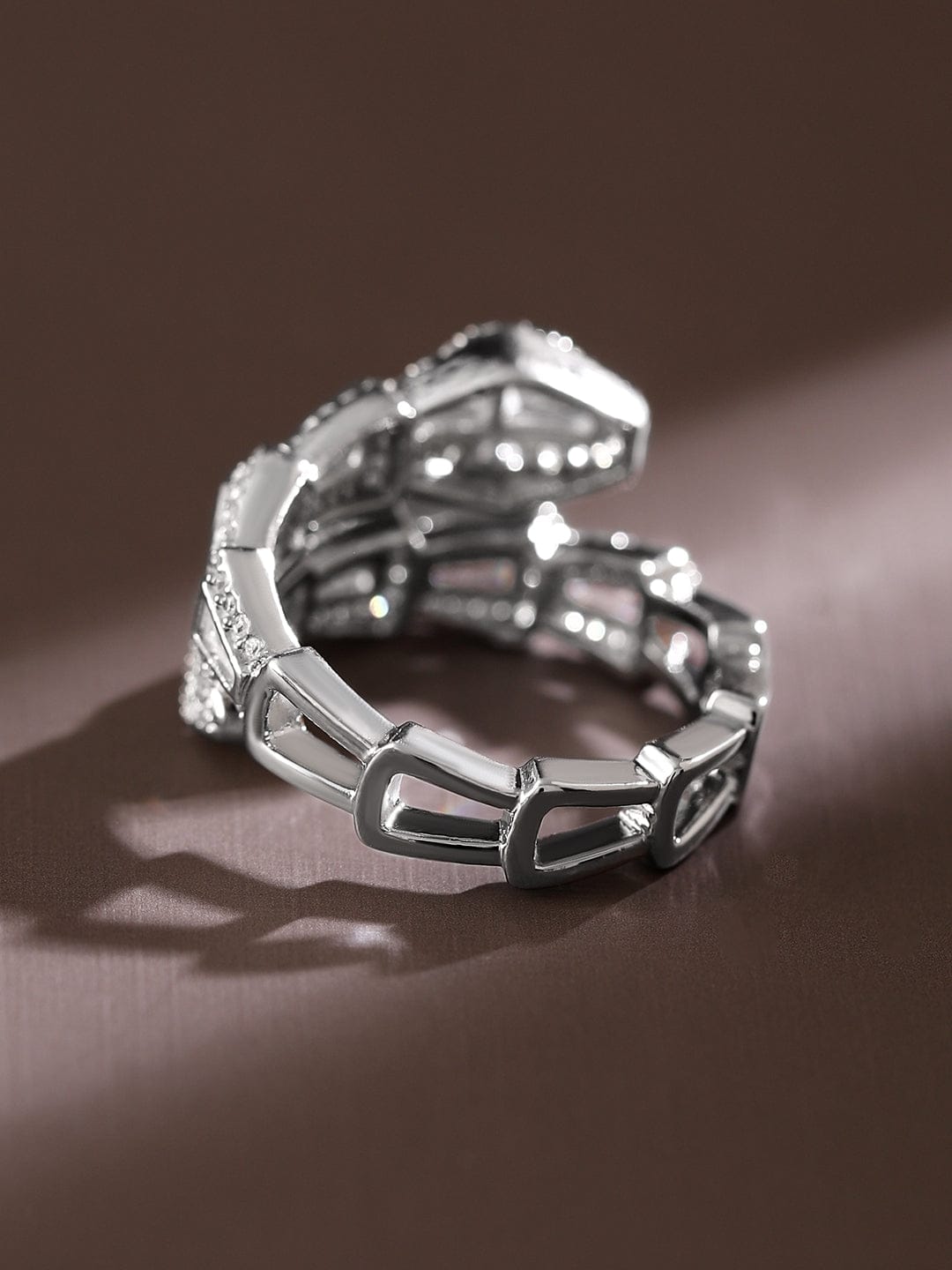 Snake Design American Diamond Zirconia Ring Silver