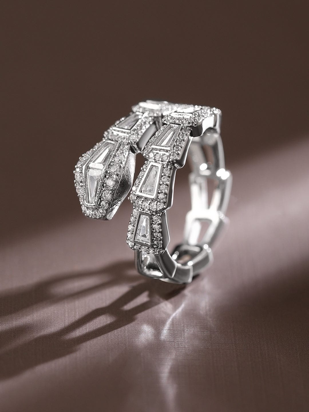 Snake Design American Diamond Zirconia Ring Silver