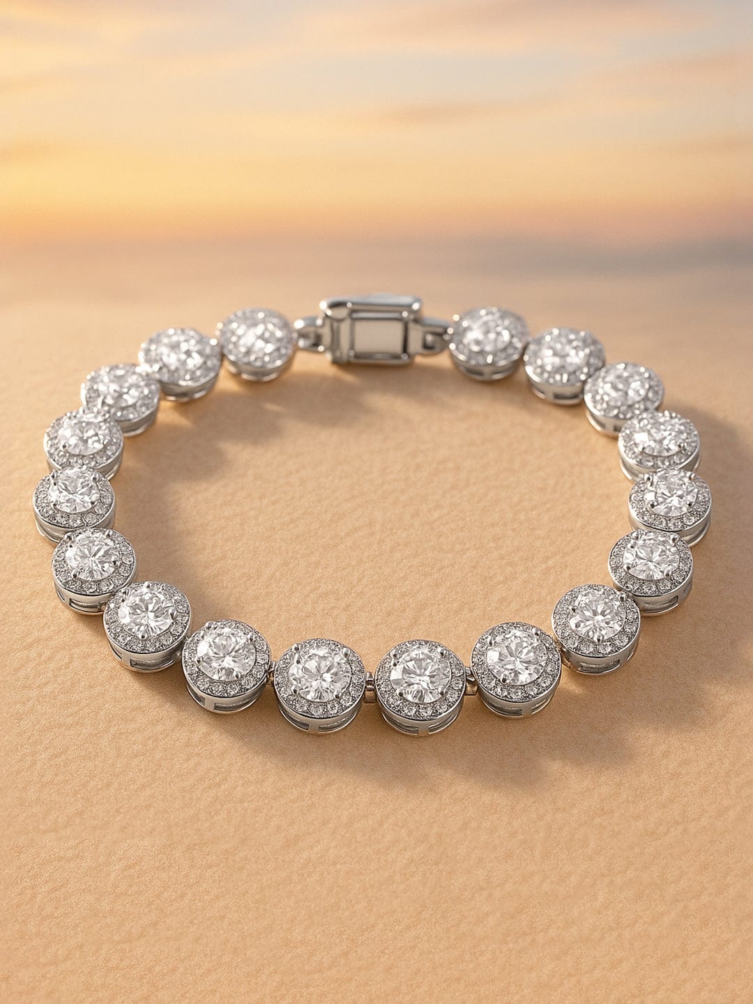 Rubans Rhodium Plated Sparkling Cubic Zirconia Studded Premium Tennis Bracelet Silver