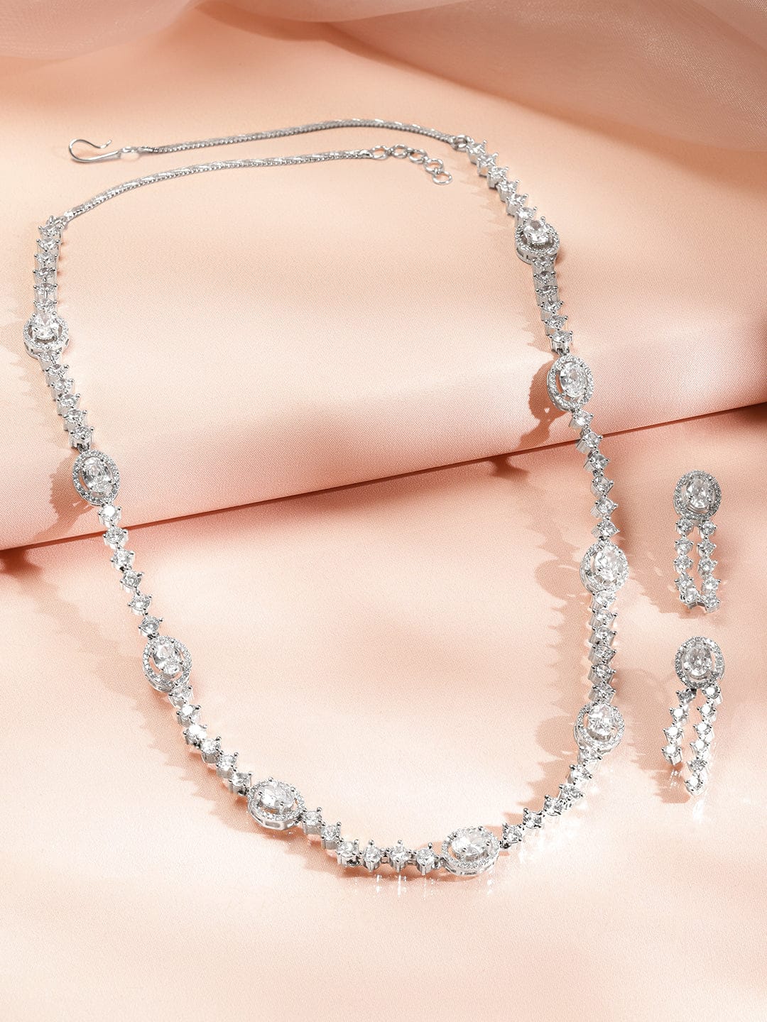 American Diamond Zirconia Sparkling Long Necklace Set フリーサイズ