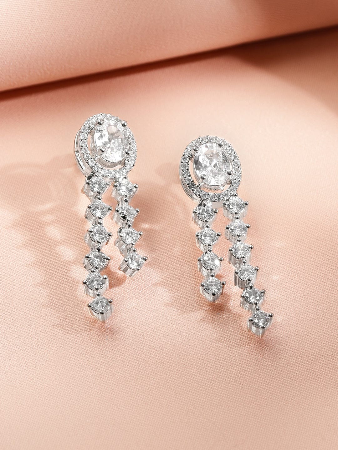 American Diamond Zirconia Sparkling Long Necklace Set フリーサイズ