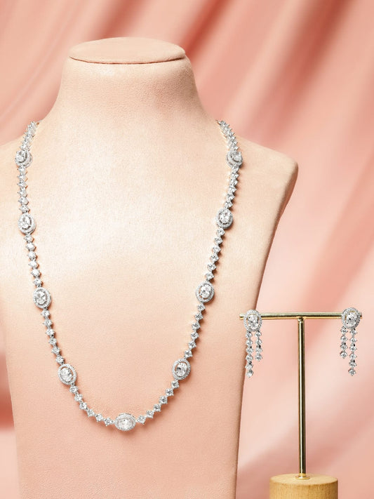 American Diamond Zirconia Sparkling Long Necklace Set フリーサイズ