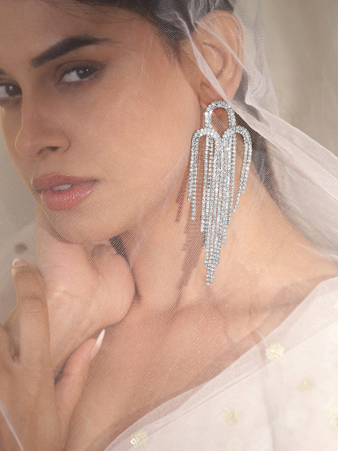 Bold Glam American Diamond Zirconia Statement Earrings Silver