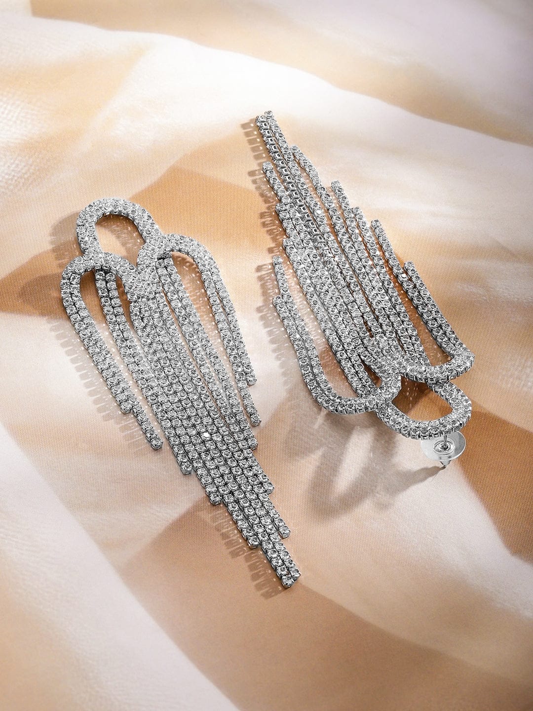 Bold Glam American Diamond Zirconia Statement Earrings Silver