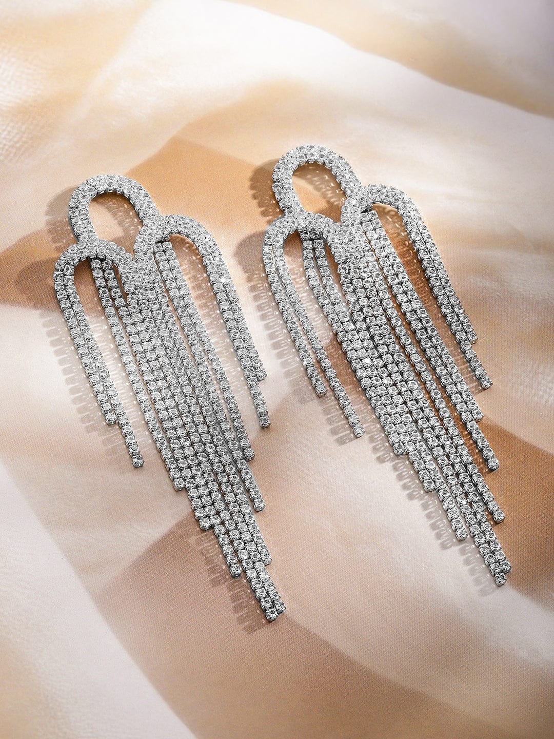 Bold Glam American Diamond Zirconia Statement Earrings Silver