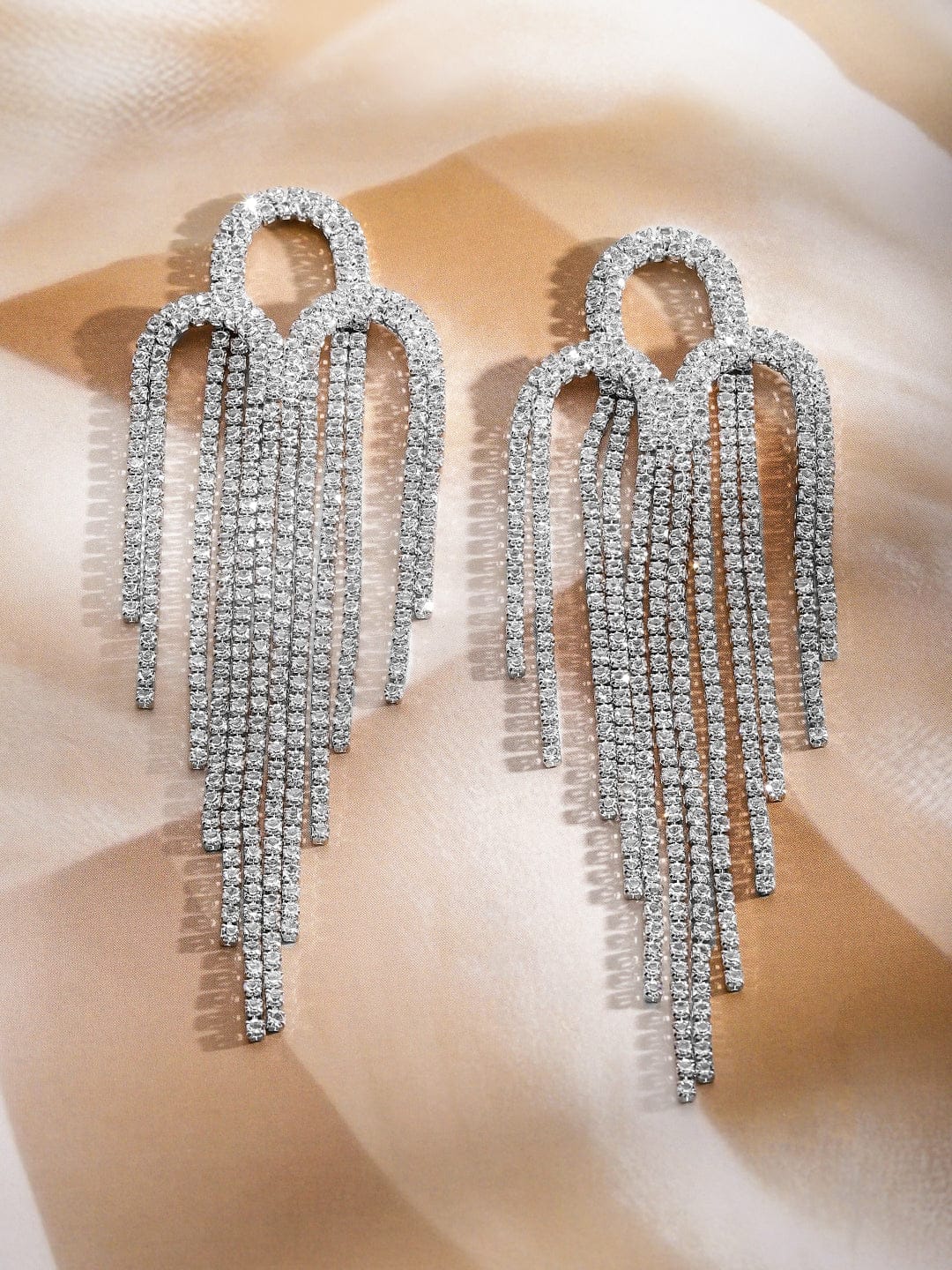 Bold Glam American Diamond Zirconia Statement Earrings Silver