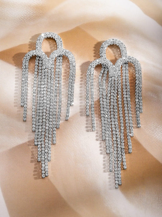 Bold Glam American Diamond Zirconia Statement Earrings Silver
