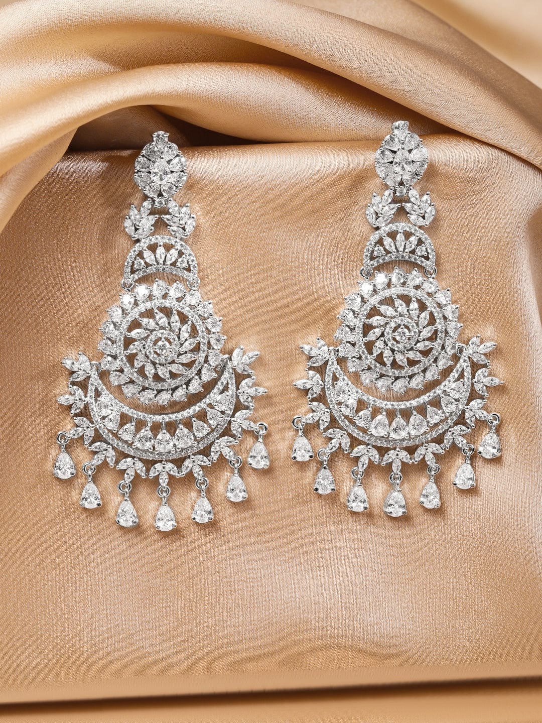 Queen’s Whisper American Diamond Zirconia Chandbali Silver