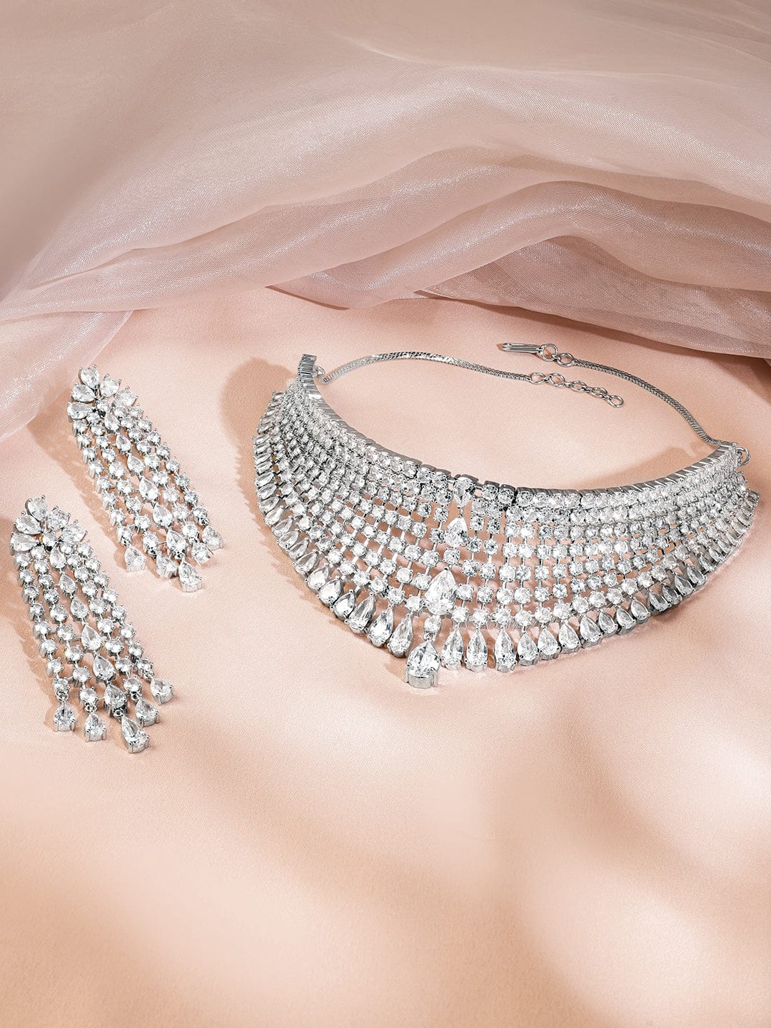 Accented American Diamond Zirconia Necklace Set White