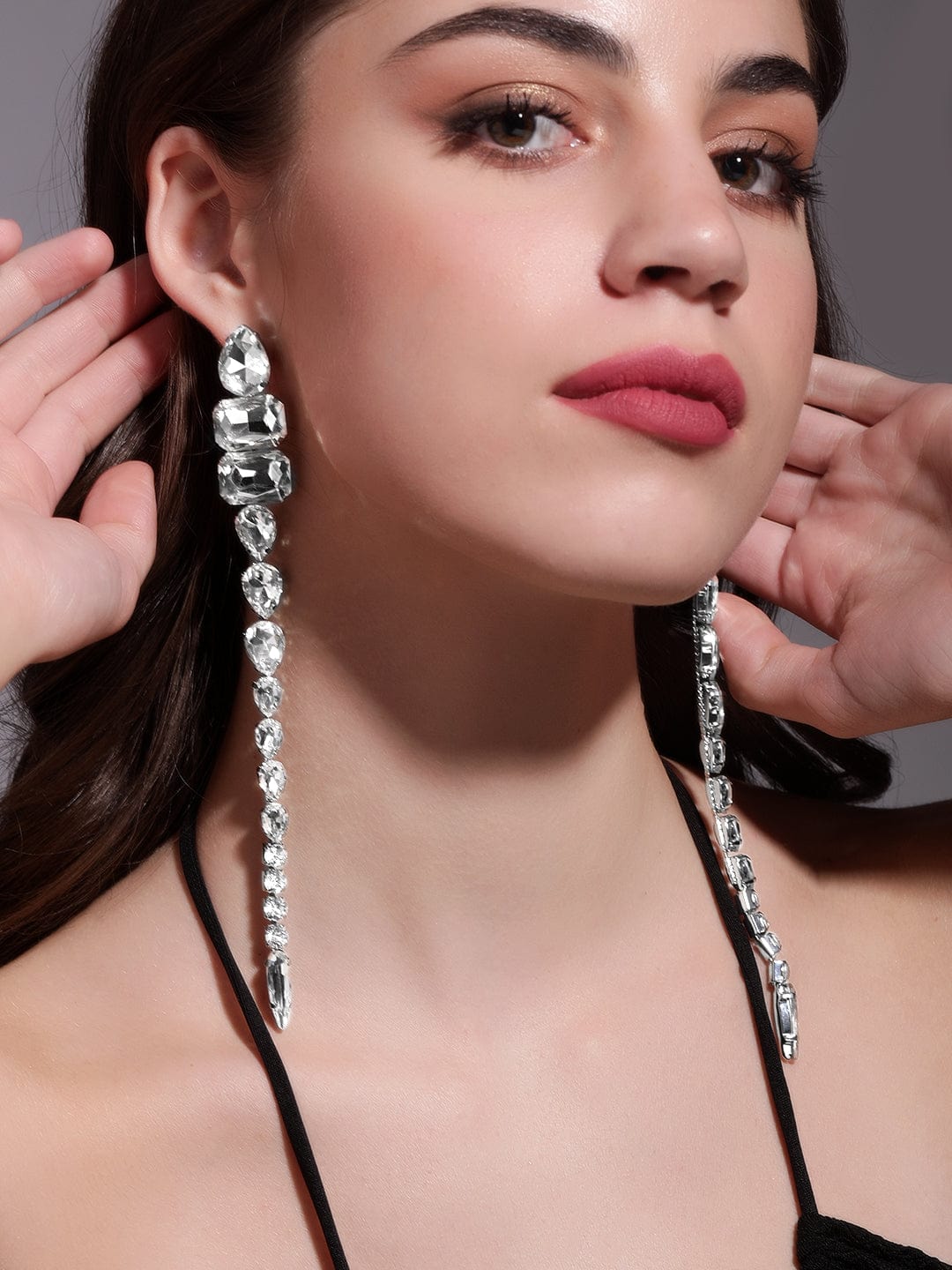 Elegant Affair Crystal Danglers Silver
