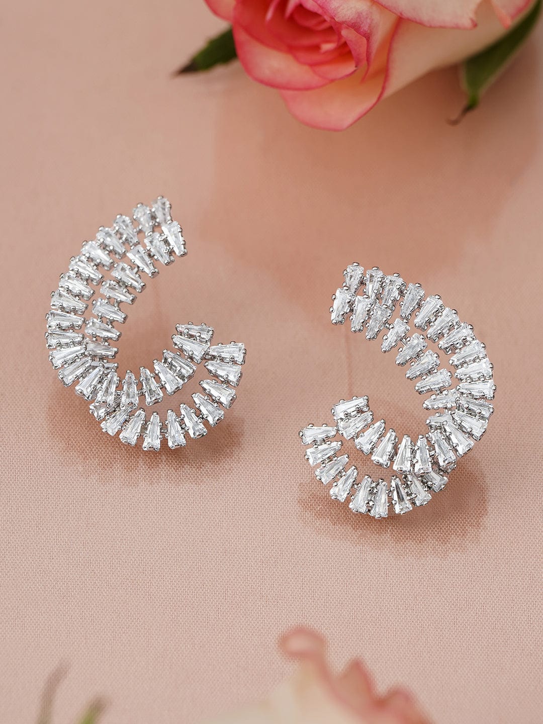 【Rubans】 Modern Curves American Diamond Zirconia Studs｜モダンカーブ アメリカンダイヤモンド ジルコニア スパイラル スタッドイヤリング
