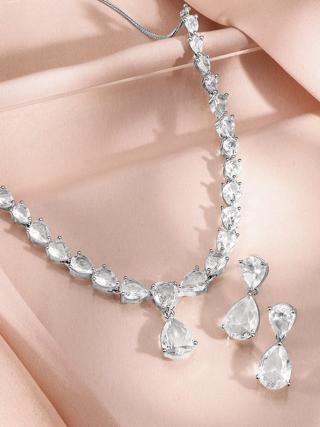 White Studded Necklace Set Silver