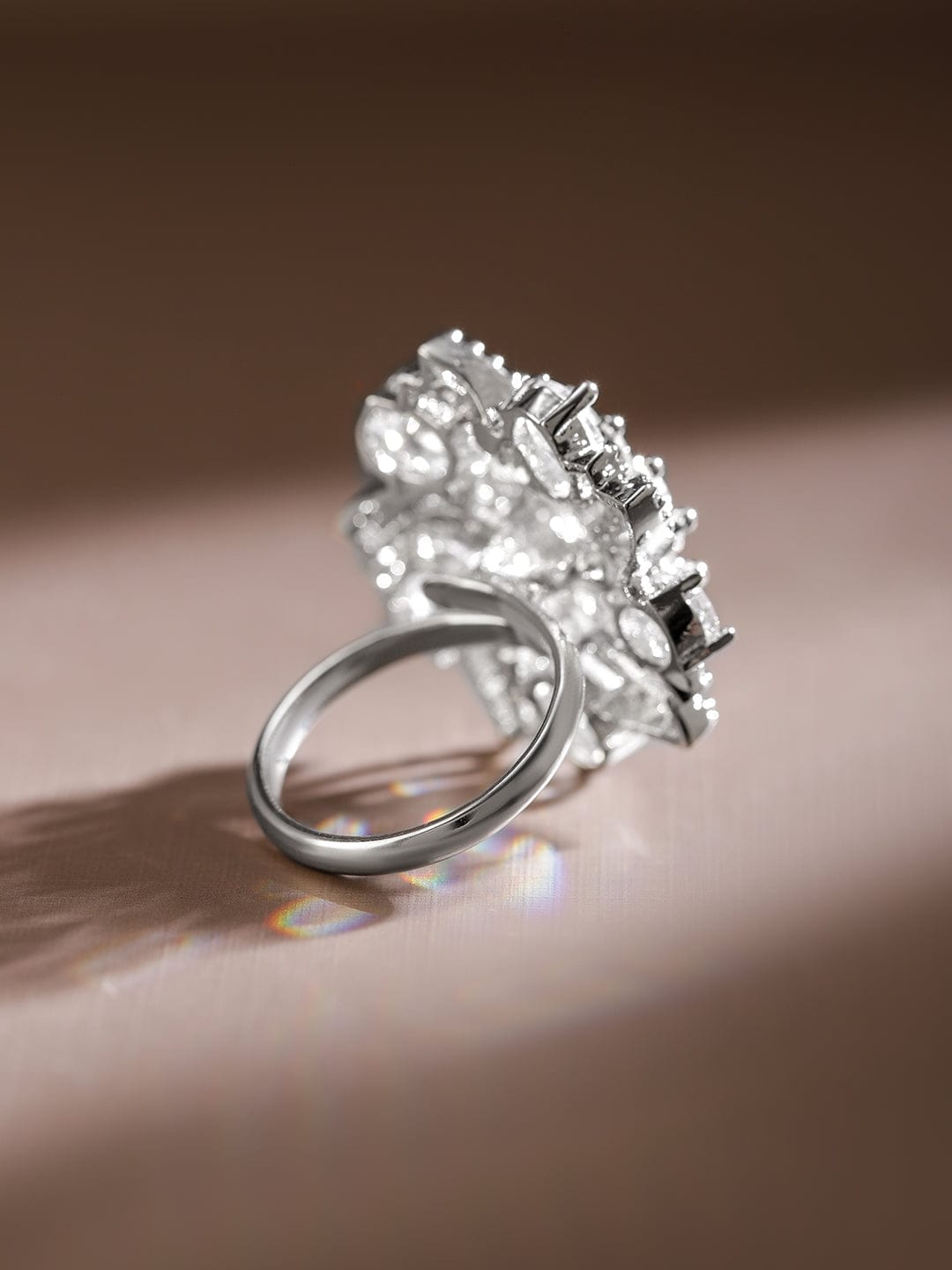 American Diamond Zirconia Floral Ring Silver