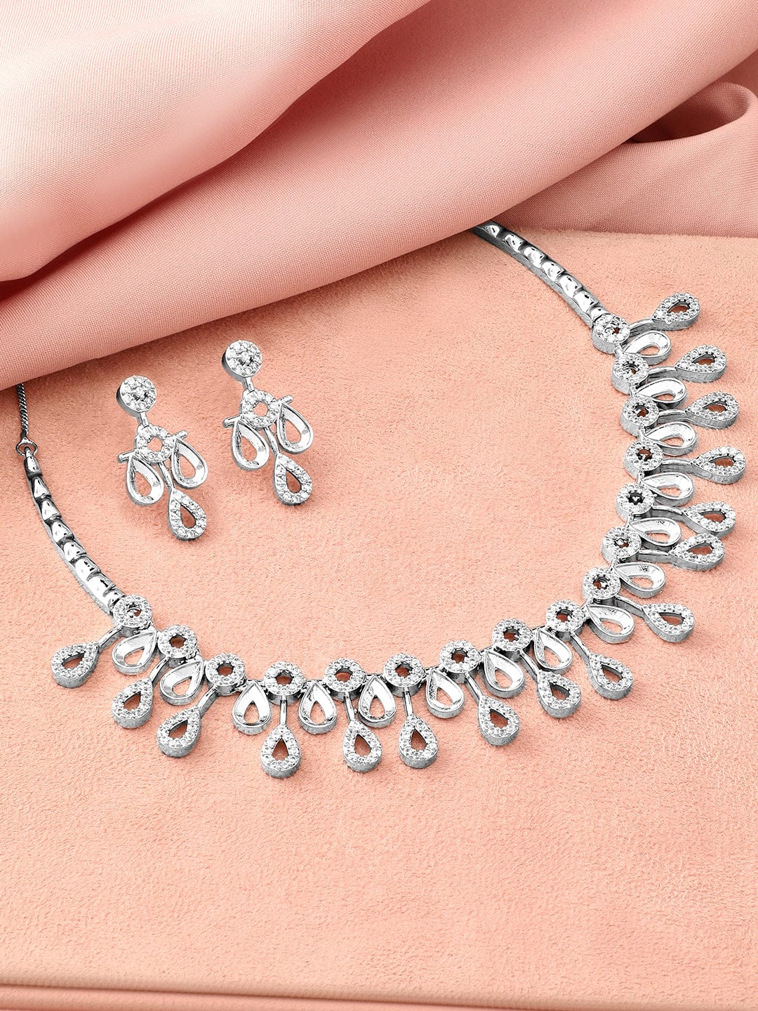 Teardrop American Diamond Zirconia Necklace Set フリーサイズ