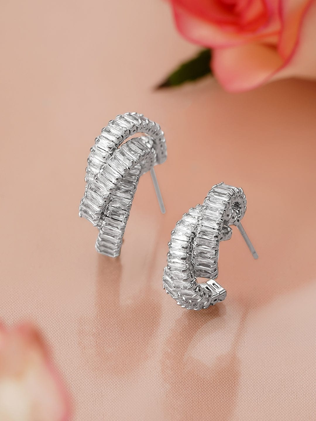 Everyday Glam White American Diamond Zirconia Hoops フリーサイズ
