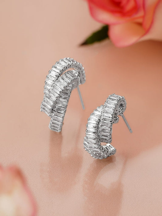 Everyday Glam White American Diamond Zirconia Hoops フリーサイズ