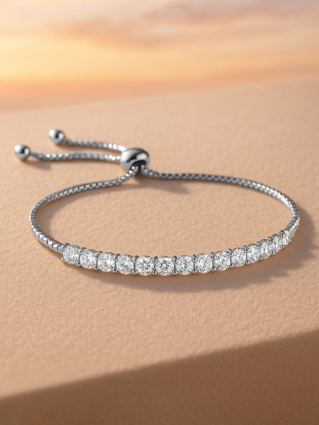 Adjustable White Tennis Bracelet Silver