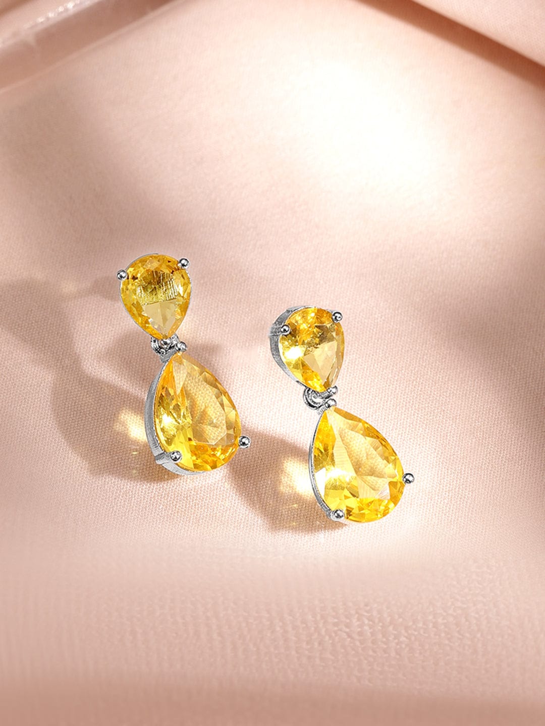 Yellow Studded American Diamond Zirconia Necklace Set Silver