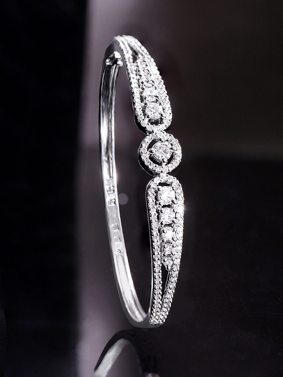 Rubans Rhodium Plated Zirconia Classy Sleek Bracelet Silver