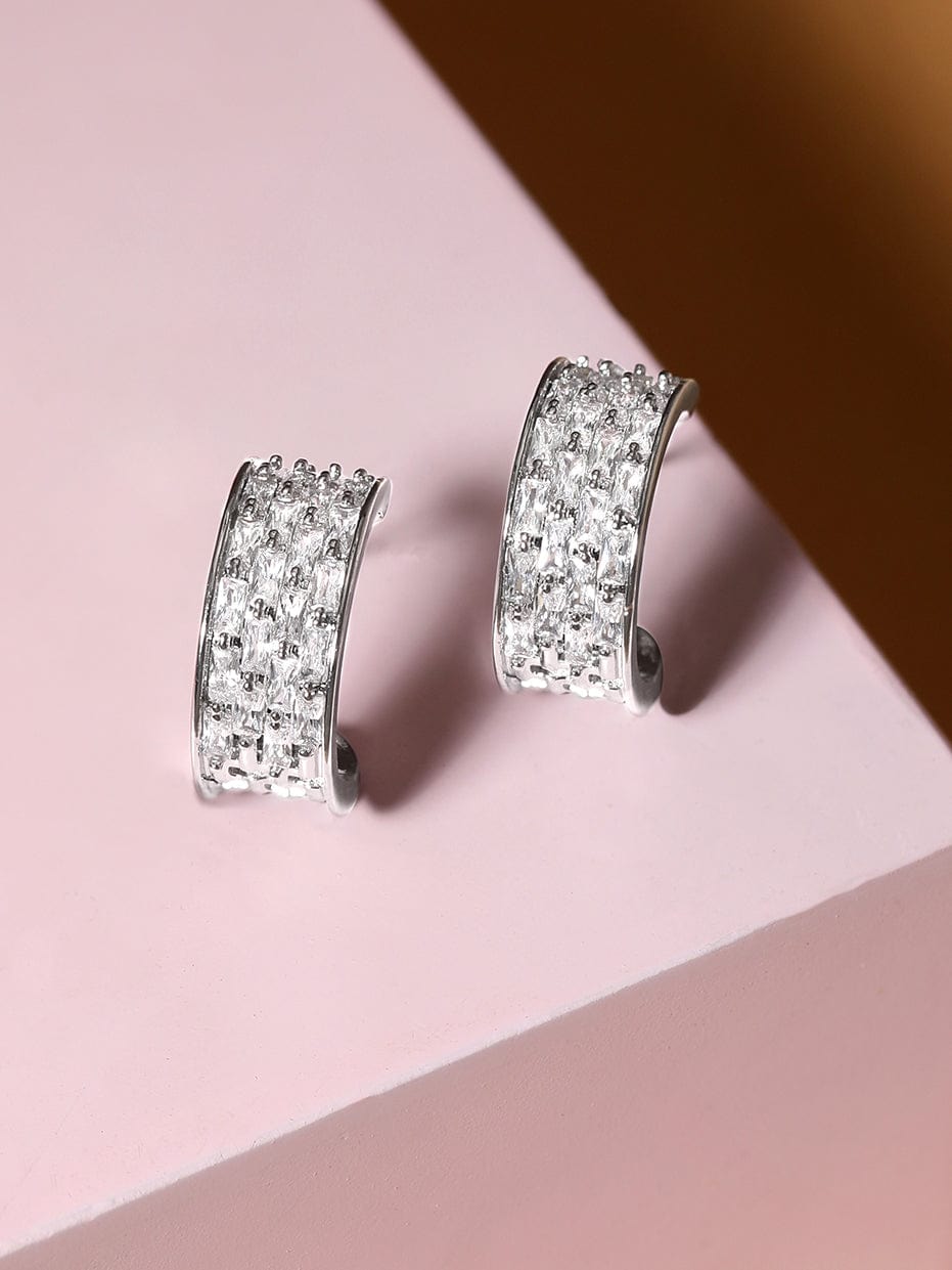 Rubans Rhodium Plated Zirconia Stud Earrings Silver