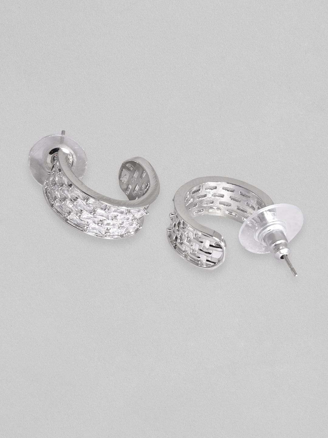 Rubans Rhodium Plated Zirconia Stud Earrings Silver