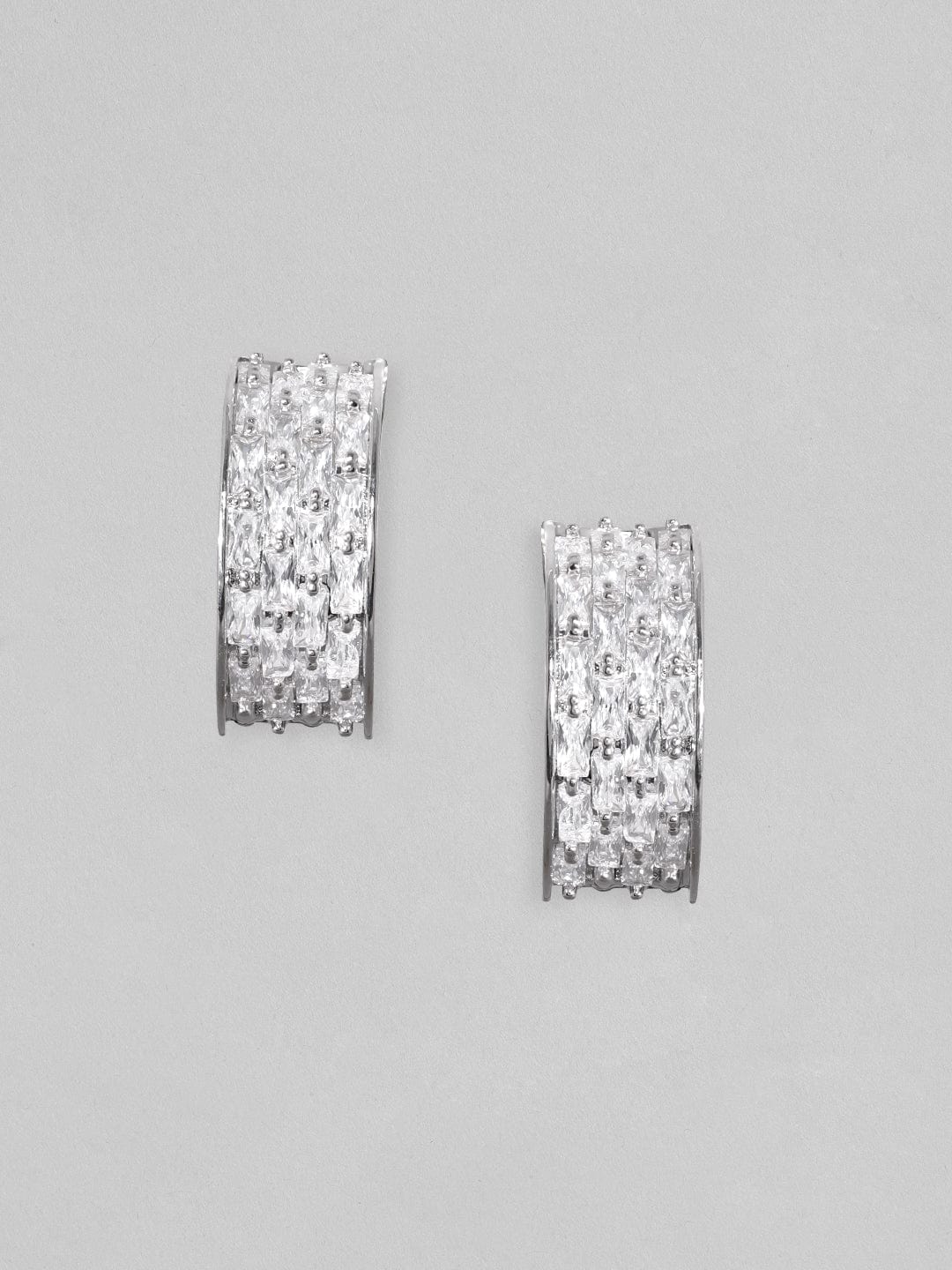 Rubans Rhodium Plated Zirconia Stud Earrings Silver