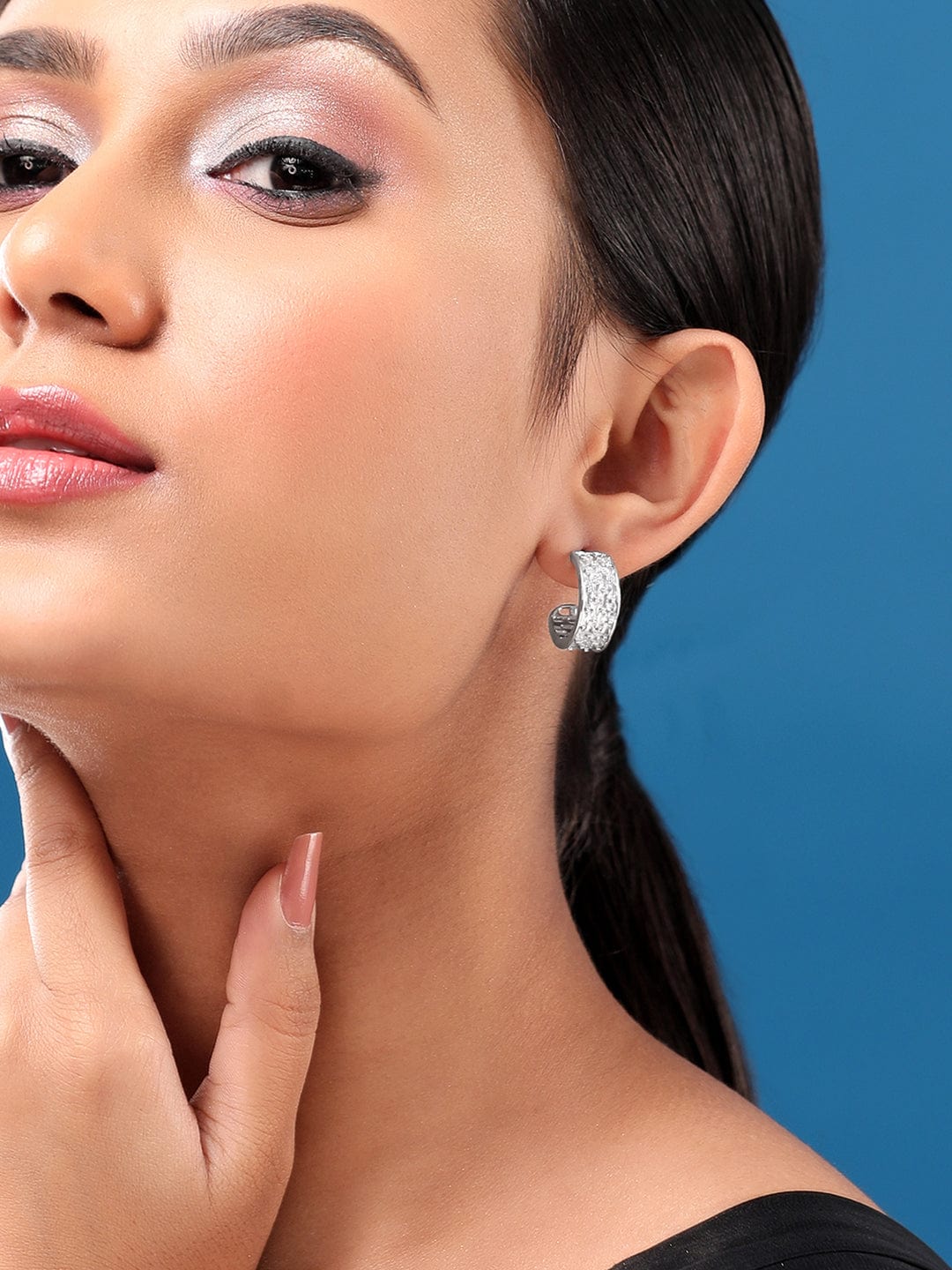 Rubans Rhodium Plated Zirconia Stud Earrings Silver