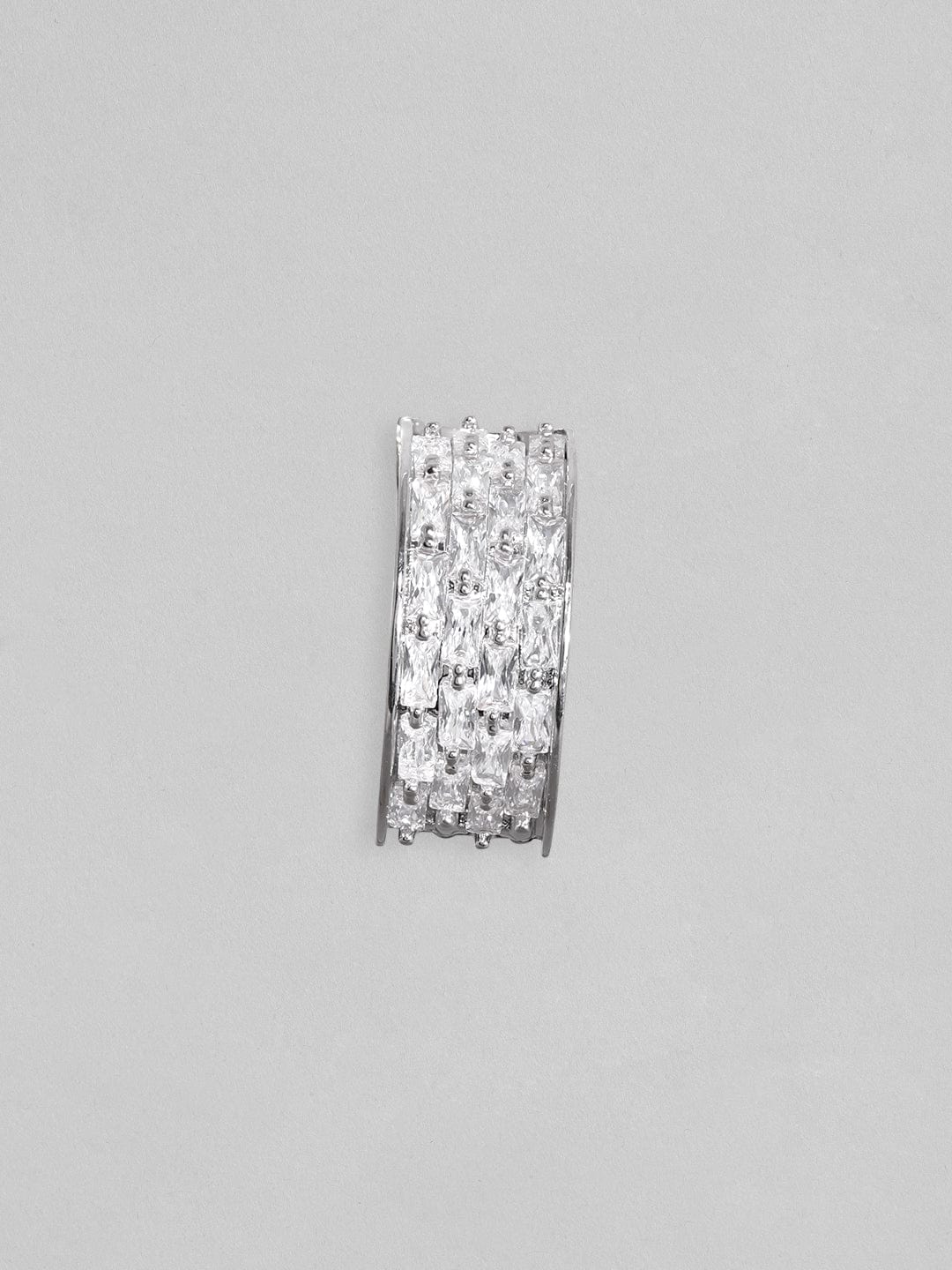 Rubans Rhodium Plated Zirconia Stud Earrings Silver