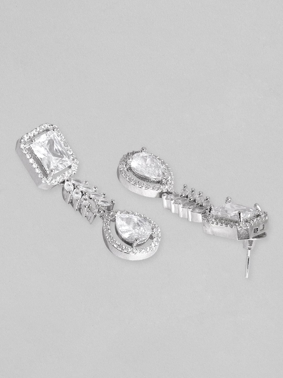 【Rubans】 Rhodium Plated Zirconia Studded Party Wear Necklace Set｜ロジウムメッキ ジルコニア パーティー ネックレスセット