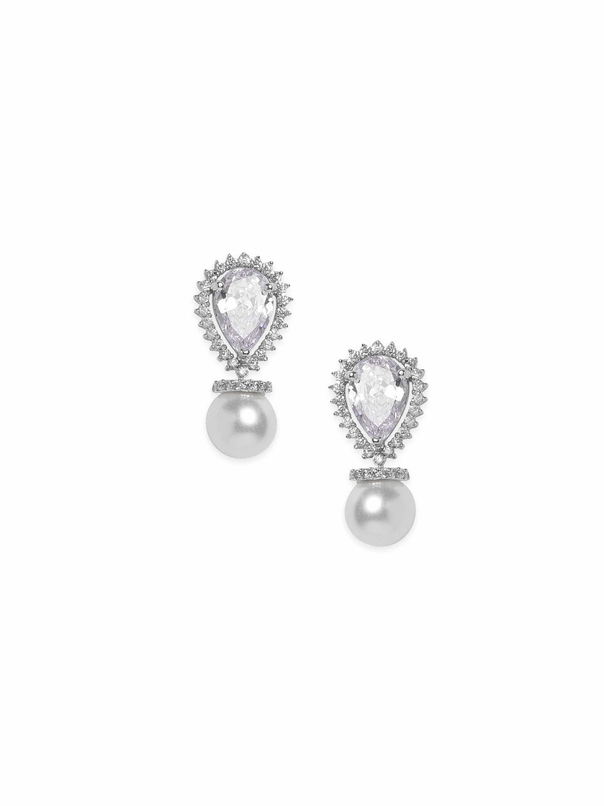 Evening Glam Crystal Pearl Drop Earrings Silver