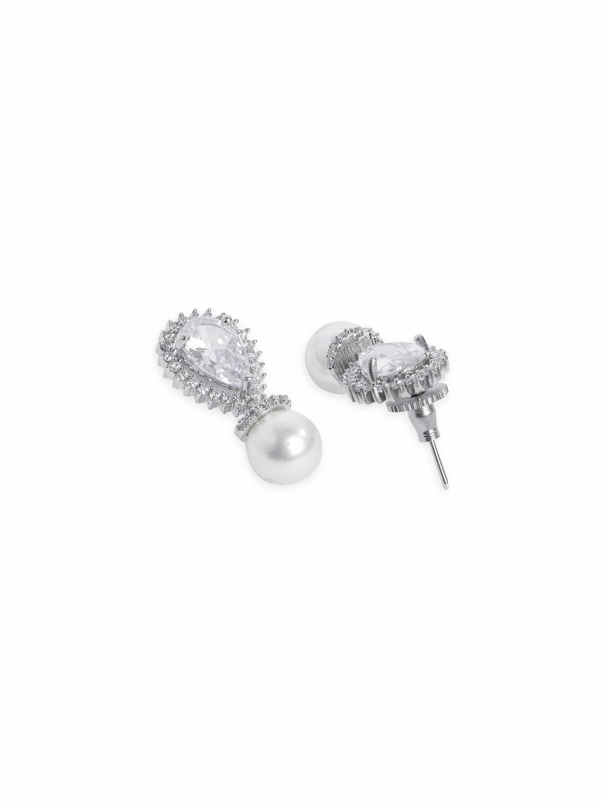 Evening Glam Crystal Pearl Drop Earrings Silver