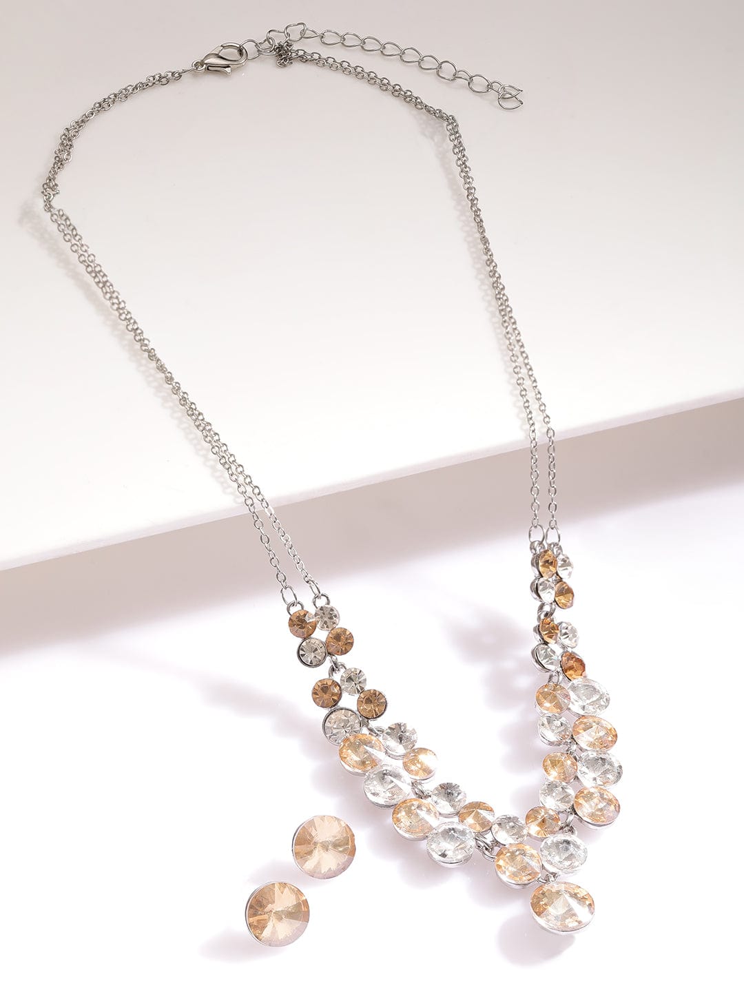 Champagne White Crystal Necklace Set Silver