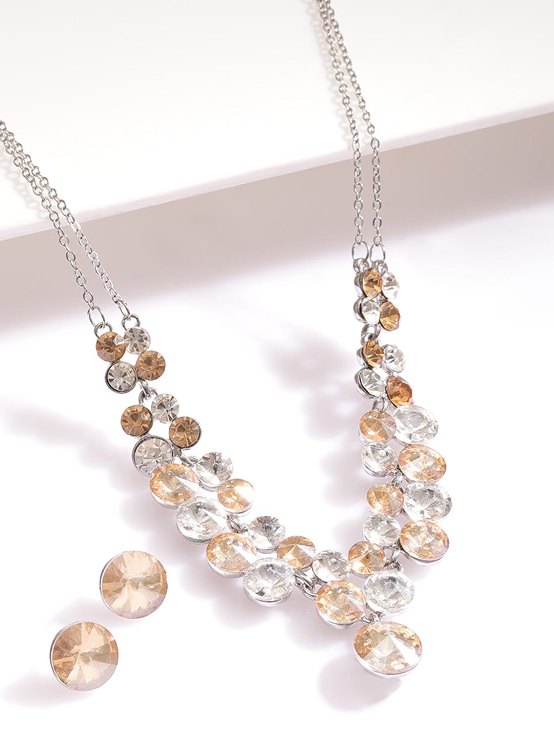 Champagne White Crystal Necklace Set Silver