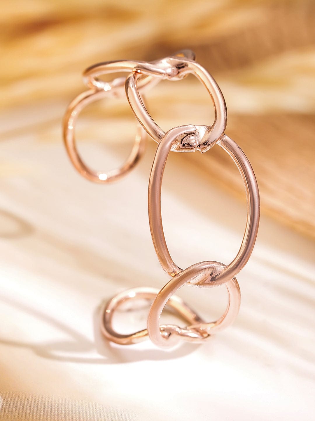 Rubans Rose Gold-Plated Chain Link Open Cuff Bracelet Modern Statement Jewelry フリーサイズ