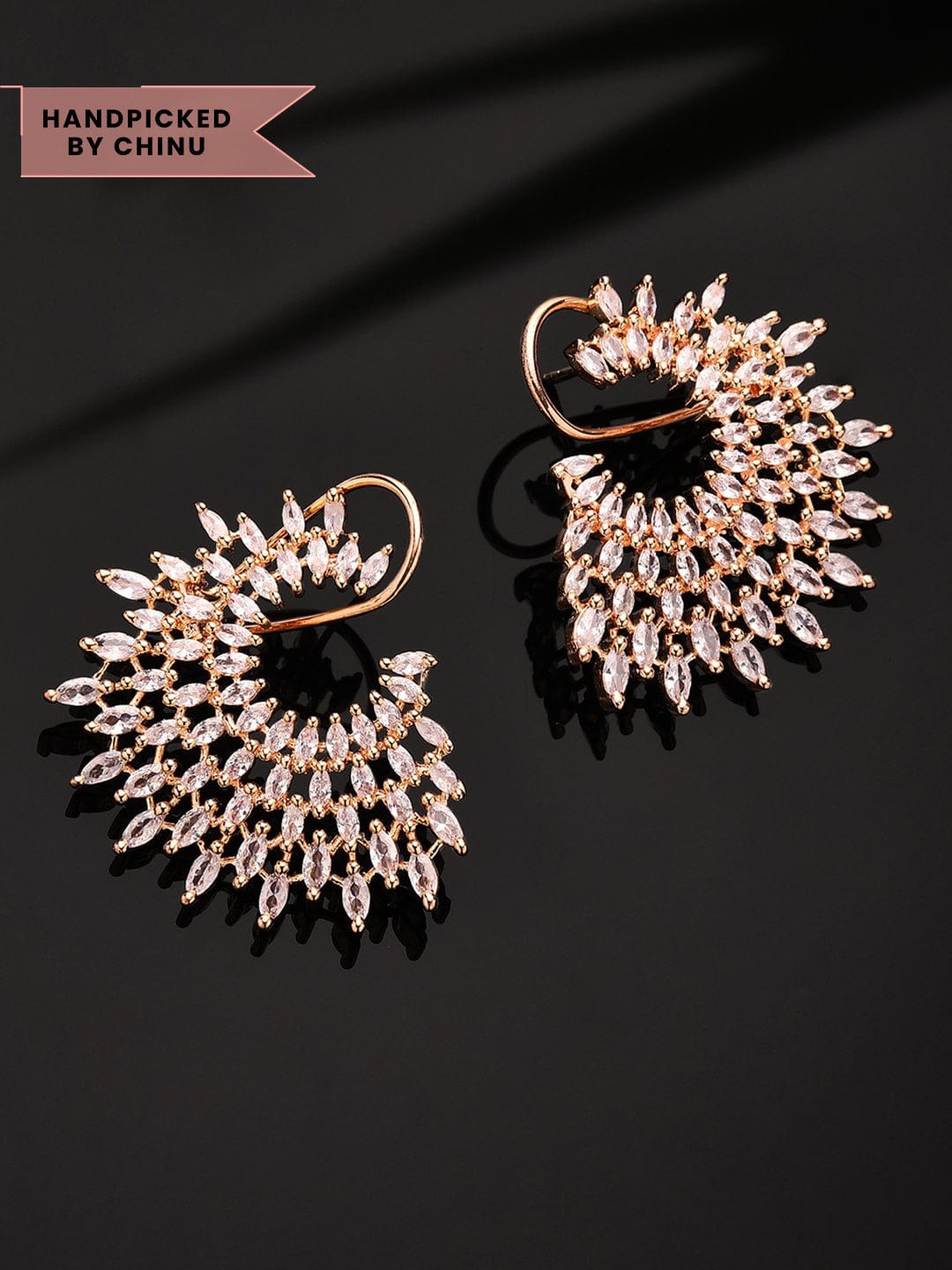Rubans Rose Gold Plated Handcrafted Zircon Stone Stud Earrings Rose Gold