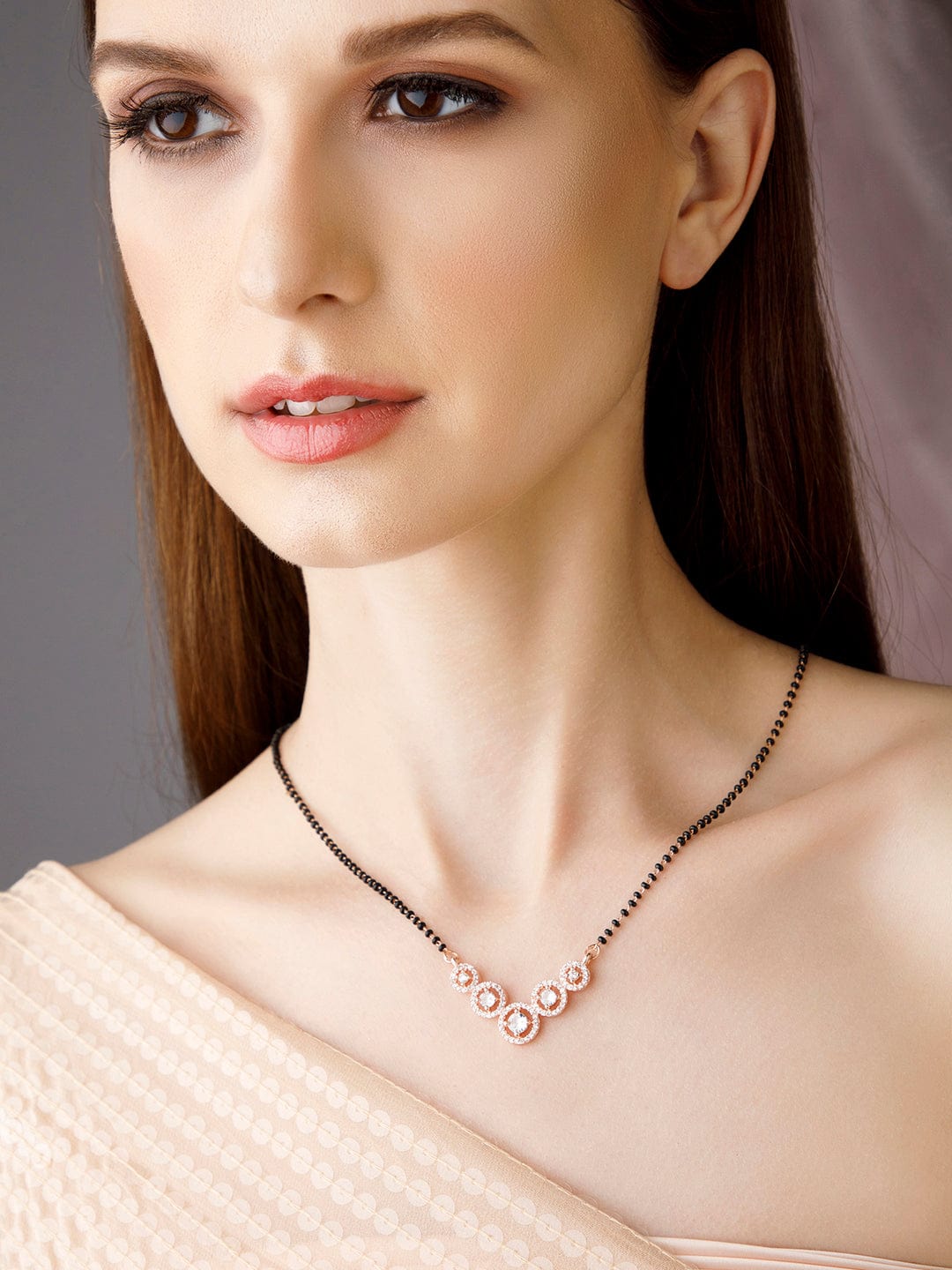 Rubans Rose Gold Plated Mangalsutra With Studded AD's Rose Gold