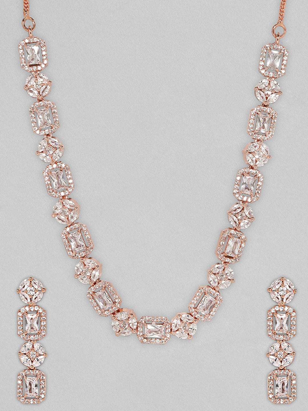 American Diamond Zirconia Rose Gold Necklace Set Rose Gold