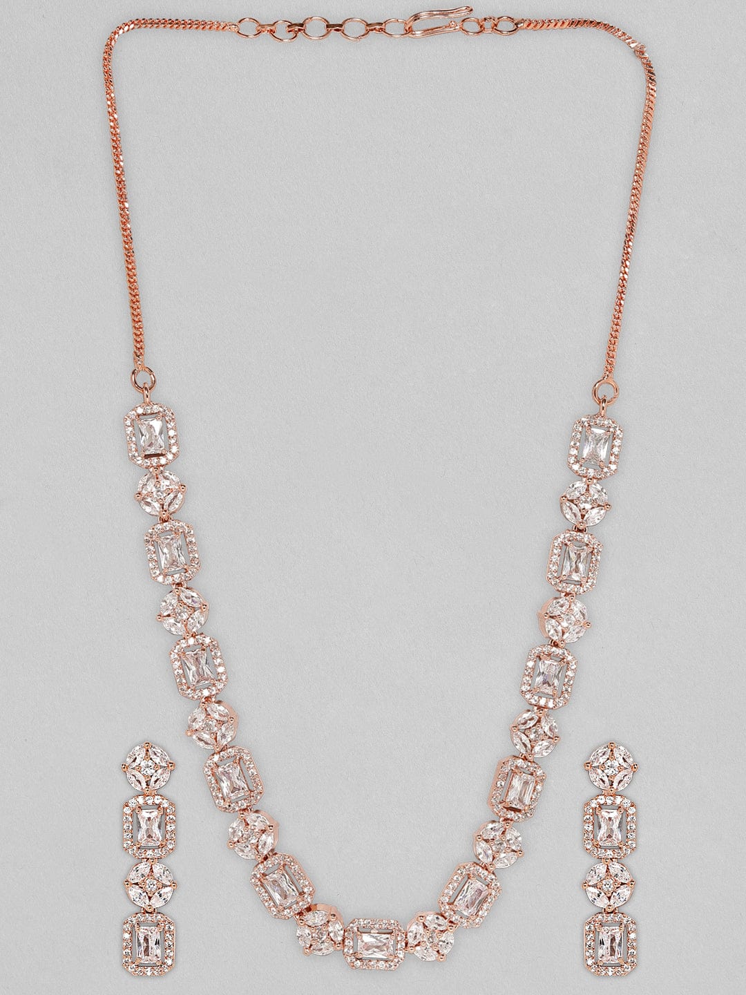 American Diamond Zirconia Rose Gold Necklace Set Rose Gold