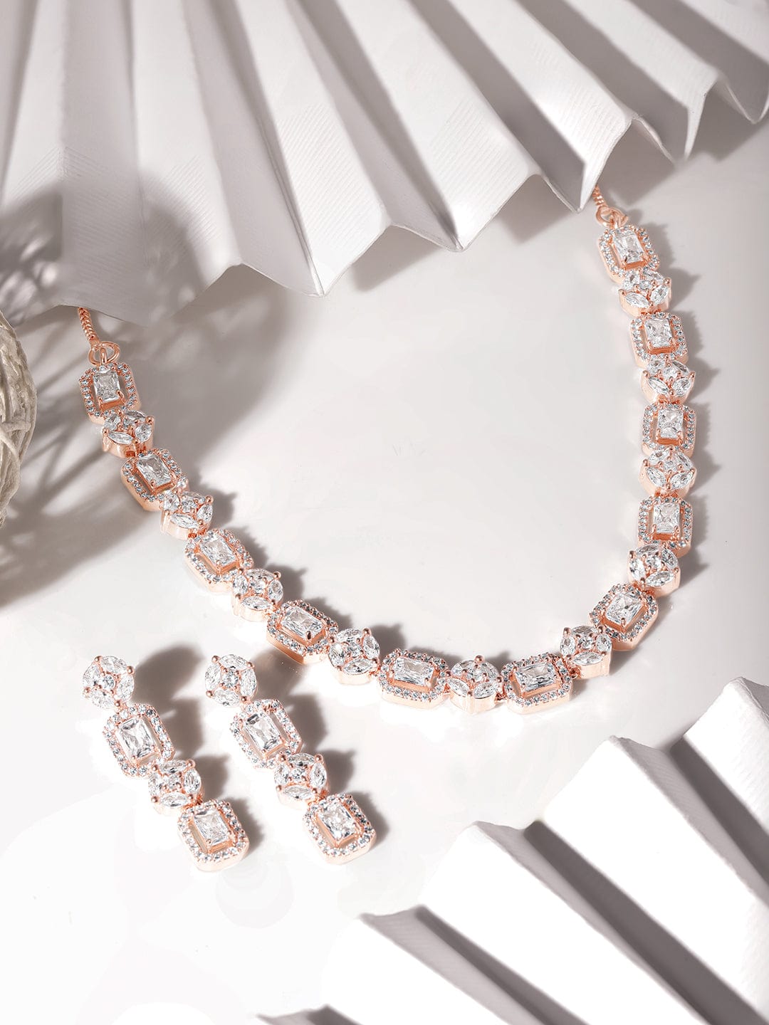 American Diamond Zirconia Rose Gold Necklace Set Rose Gold