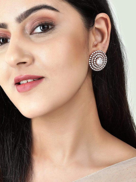 Classic Spark American Diamond Zirconia Studs Rose Gold