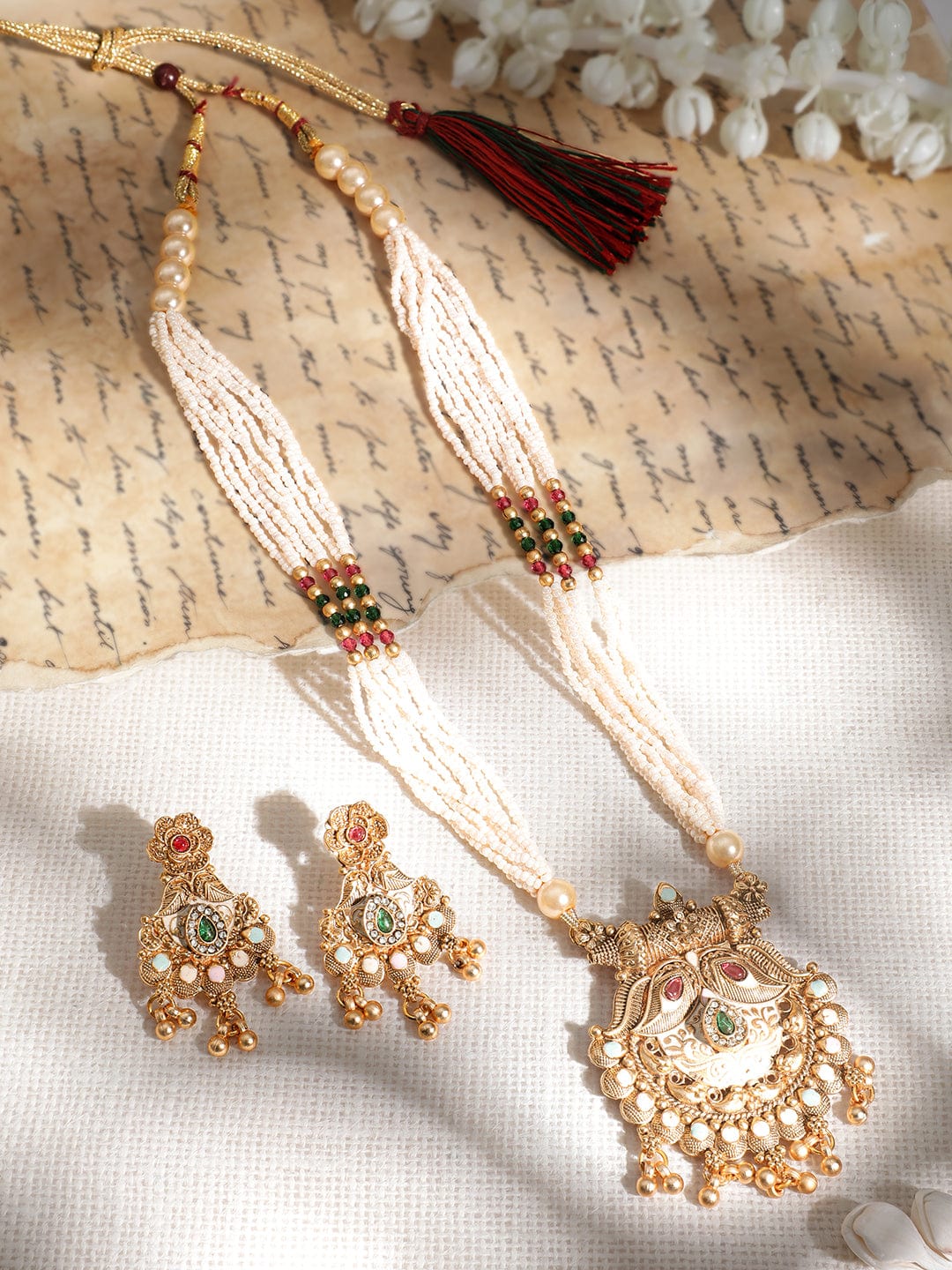 Multicolor Pearl Beaded Necklace Set Gold