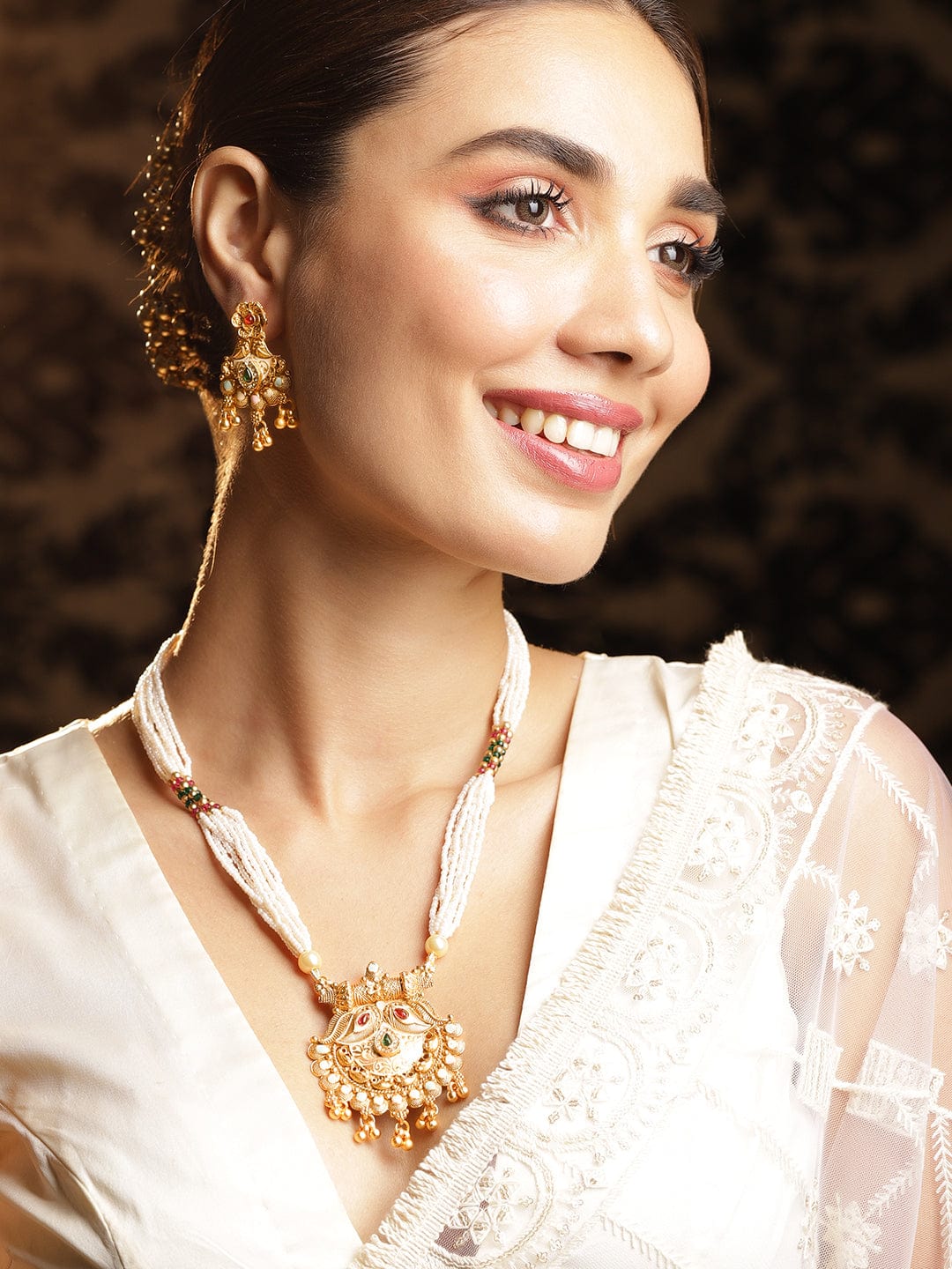 Multicolor Pearl Beaded Necklace Set Gold
