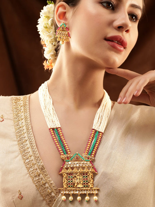 Divine Aura Radha Krishna Necklace Set Gold