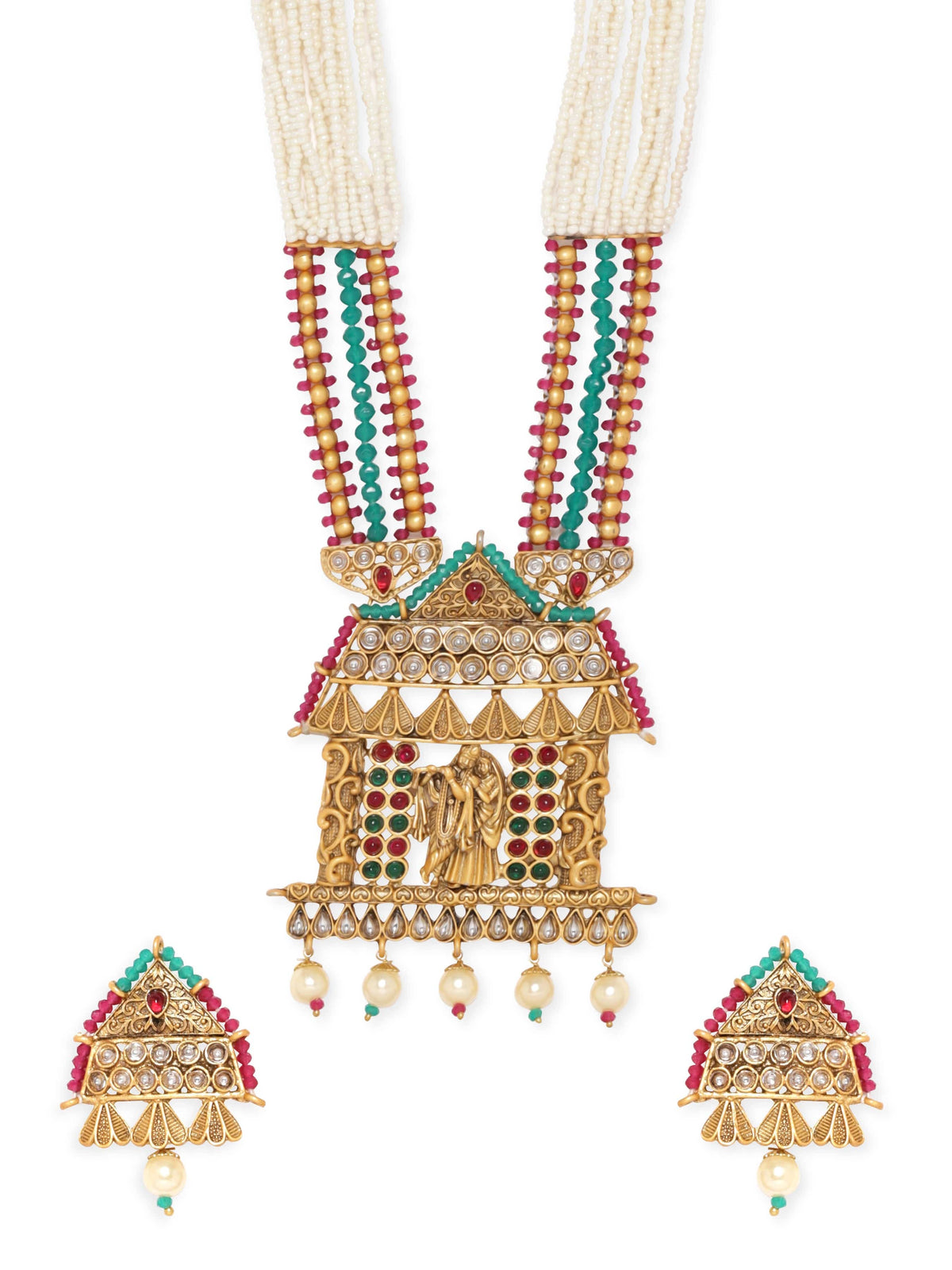 Divine Aura Radha Krishna Necklace Set Gold