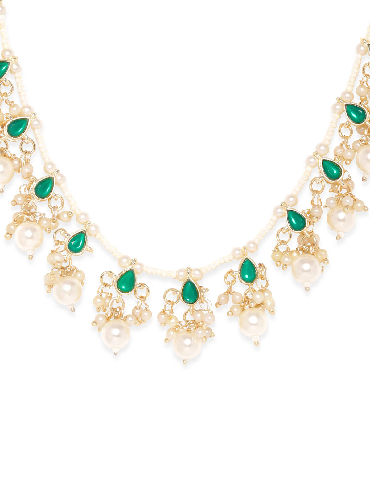 Captivating Green Kundan & Pearl Necklace Gold::Green