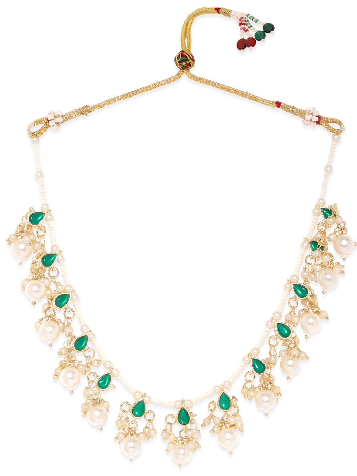 Captivating Green Kundan & Pearl Necklace Gold::Green