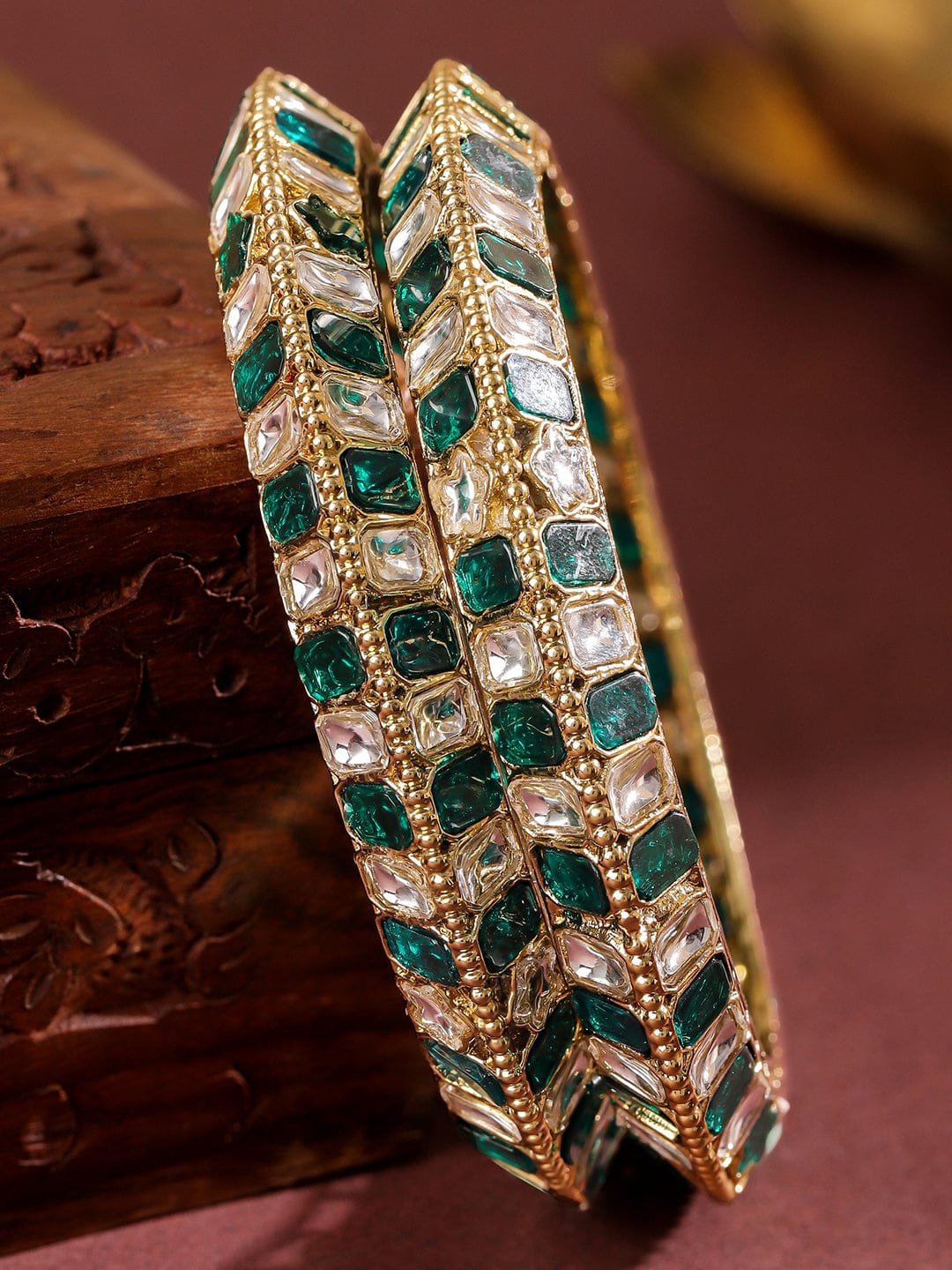 Designer Edge Green Kundan Bangles 2.6 - Medium