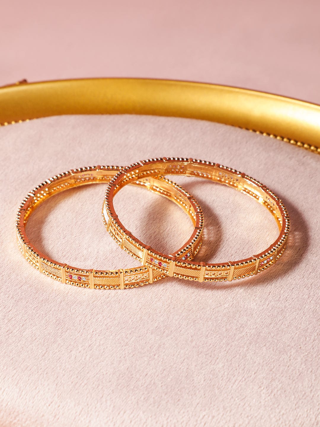 Rubans Set of 2 18K Gold-Plated Rectangular Motif Bangles 2.6 - Medium