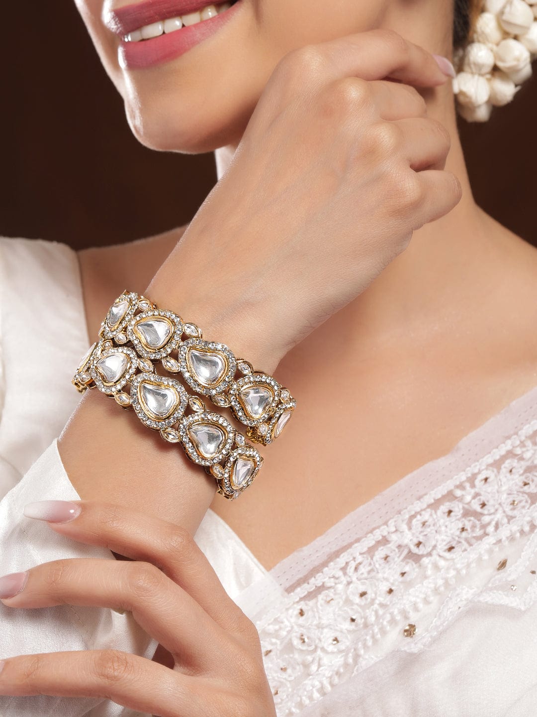 Ivory Affair Designer Kundan Bangles 2.6 - Medium