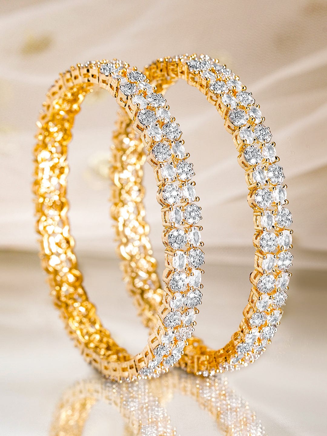 Set of 2 Gold-Plated Diamond Studded Bangles 2.4 - Small